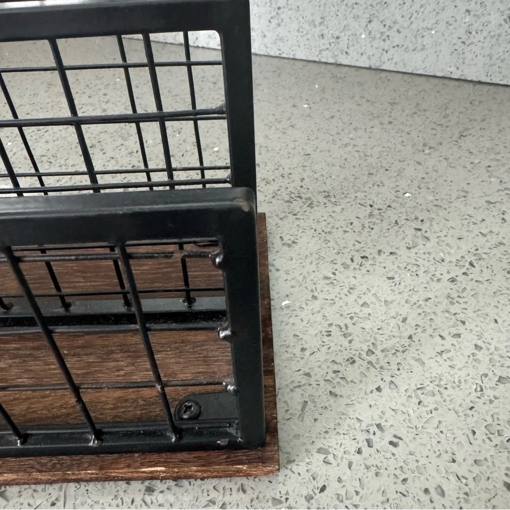 Rae Dunn Black Metal Wire Letter Holder with Wood Base